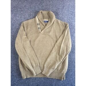 Polo Ralph Lauren Shawl Collar Sweater L Tan Brown Knit Pullover 2 Button